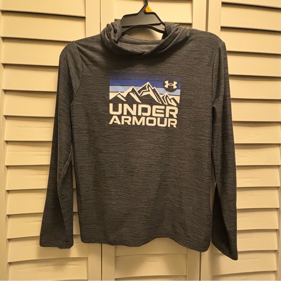 Under Armour Charcoal Hoodie with Blue Mountain Graphic - Picture 1 of 8